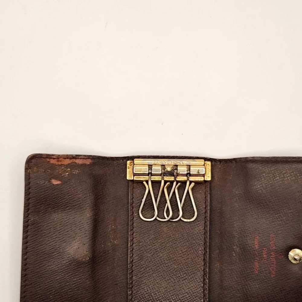 Louis Vuitton Damier Ebene 4 Key Holder Case Brown Canvas Wallet Made in France